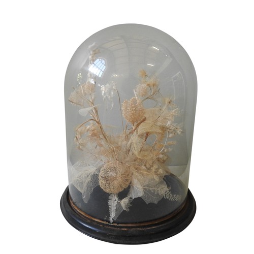 314 - A VICTORIAN SKELETON LEAF CENTREPIECE ARRANGEMENT IN GLASS DOME, 40 cm high, 33 cm diameterProvenanc... 