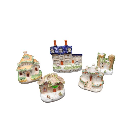 433 - 'STANFIELD HALL', A 19TH CENTURY VICTORIAN STAFFORDSHIRE MODEL and four  other small Staffordshire c... 