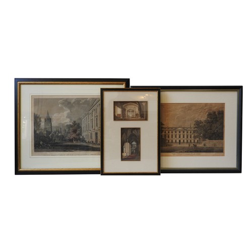 238 - TWO 19TH CENTURY ENGRAVINGS OF CHRIST CHURCH COLLEGE & LITHOGRAPH OF FONTHILL ABBEY INTERIOR SCE... 