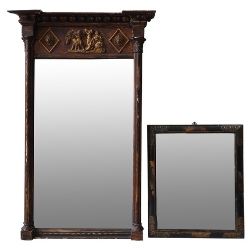 215 - A 19TH CENTURY PIER MIRROR AND A CHINOISERIE FRAMED MIRROR, the pier mirror with corinthian pillars,... 