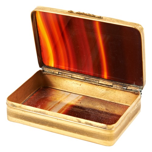 243 - FRENCH AGATE AND GILT-METAL MOUNTED SNUFF BOX19TH CENTURYof rectangular form, with engine turned dec... 