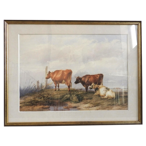 560 - THOMAS SIDNEY COOPER (1803-1902) WATER COLOUR OF CATTLE, signed and dated 1845 in bottom left corner... 