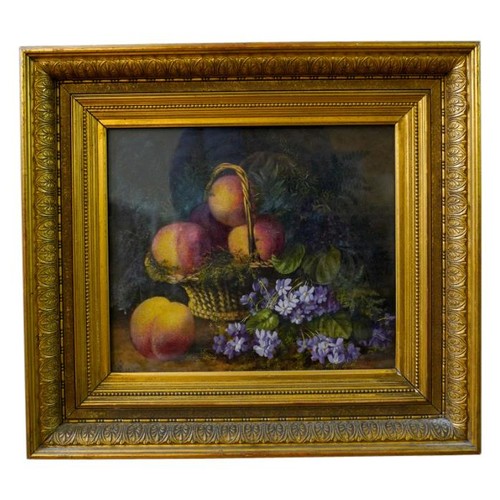 228 - ENGLISH SCHOOL (19TH CENTURY)STILL LIFE OF A BASKET OF FRUIT oil on canvas, monogrammed and dated 18... 