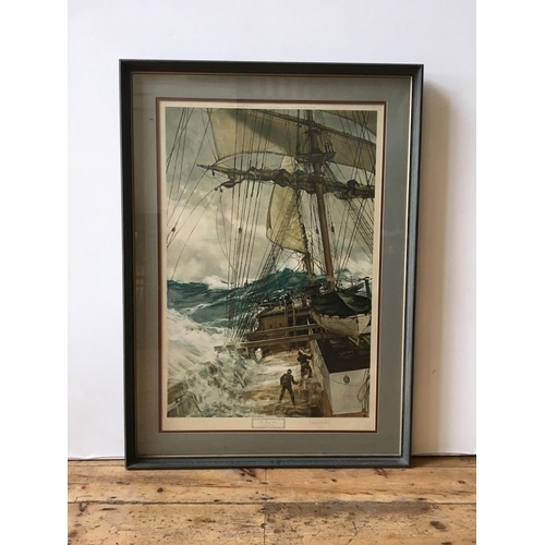 233 - A SIGNED FRAMED PRINT BY MONTAGUE DAWSONTITLED THE RISING WIND91CM HIGH X 61CM WIDE