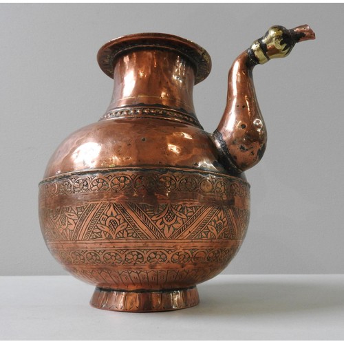 129 - INDO-PERSIAN COPPER HOOKAH BASE the lower half decorated with chiselled foliate repeating designs, 2... 