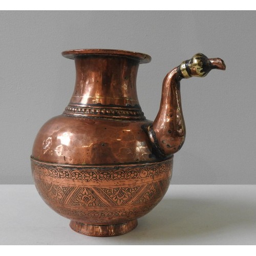 129 - INDO-PERSIAN COPPER HOOKAH BASE the lower half decorated with chiselled foliate repeating designs, 2... 