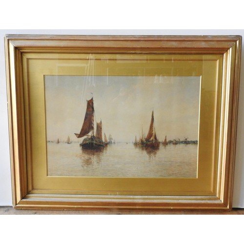 249 - WALTER RUPERT STEVENS (1850-1894) WATERCOLOUR OF THAMES BARGES, signed in bottom right hand corner, ... 