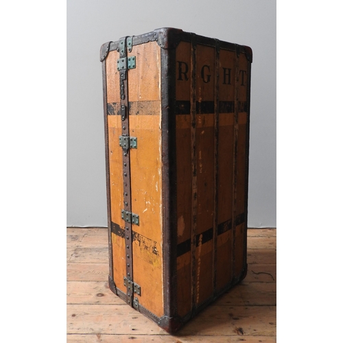 124 - A VINTAGE LOUIS VUITTON ORANGE VUITTONITE WARDROBE TRUNK, canvas with wooden battens, fitted interio... 