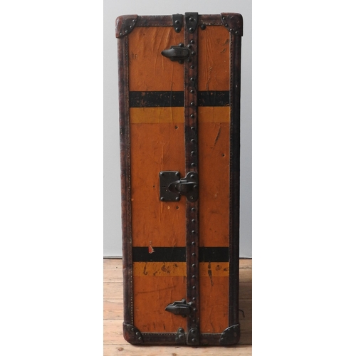 124 - A VINTAGE LOUIS VUITTON ORANGE VUITTONITE WARDROBE TRUNK, canvas with wooden battens, fitted interio... 