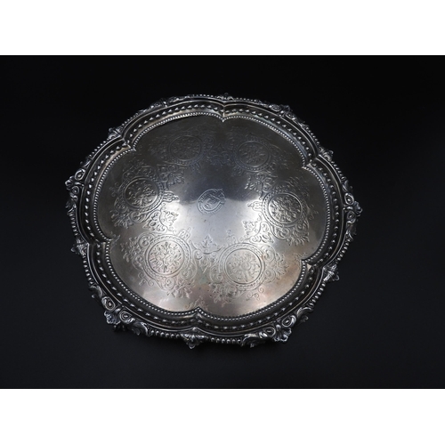 453 - A VICTORIAN SILVER SALVER, by Martin, Hall & Co. Sheffield, 1859, of hexafoil form with gadroone... 