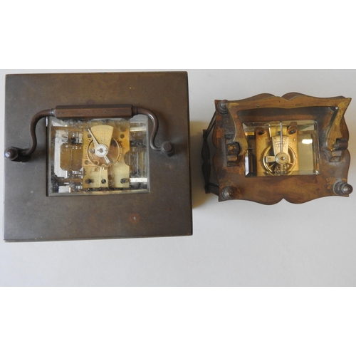 166 - TWO FRENCH VINTAGE BRASS CARRIAGE CLOCKS, one retailed by Harrods, the largest measuring 11.5 x 9.5 ... 