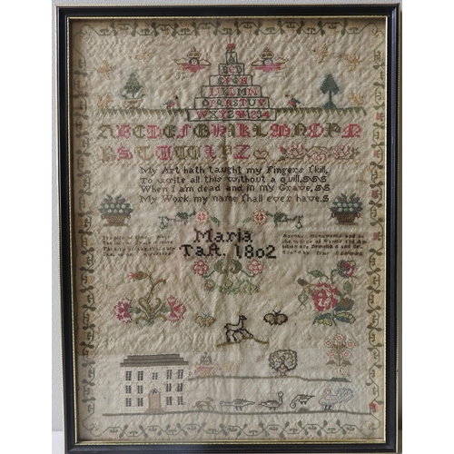 254 - AN ALPHABET SAMPLER BY MARIA TAFT, 1802, measuring 43 x 31 cm