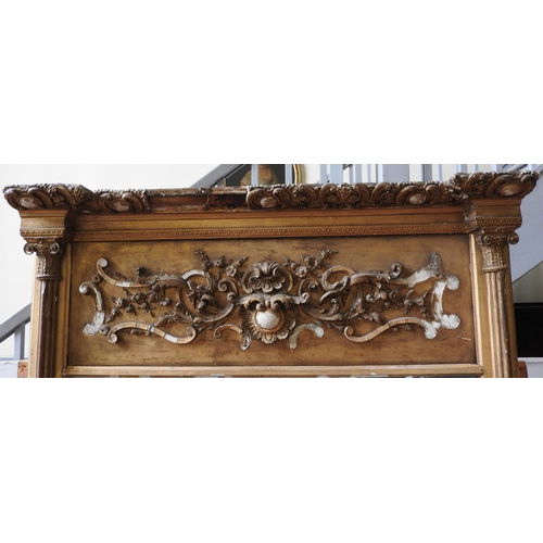 155 - A LARGE REGENCY MIRROR, the frieze and pediment decorated in an acanthus and foliate rococo style, w... 