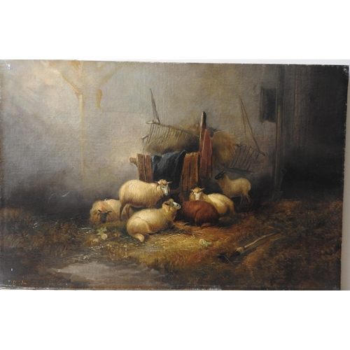 270 - A PAIR OF VICTORIAN OIL ON CANVASES OF SHEEP, signed and dated 'A M M S , 86' in lower left corner, ... 