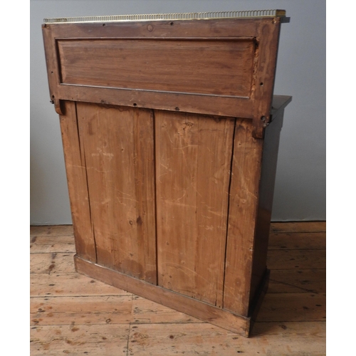 68 - AN EARLY 19TH CENTURY WALNUT CHIFFONIER, with a galleried shelf supported by brass rope twist pillar... 