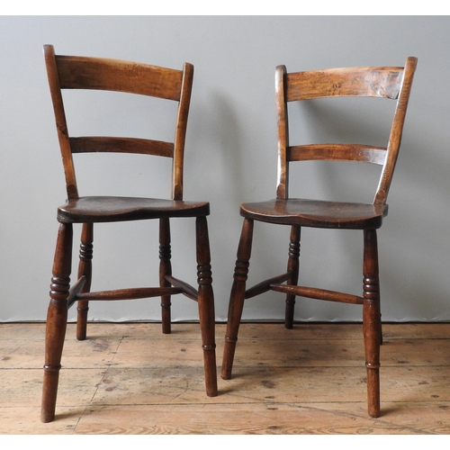 70 - FOUR VARIOUS 19TH CENTURY OXFORD BACK CHAIRS, each with elm saddle seats, turned legs and stretchers... 