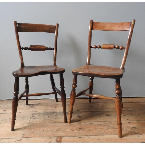 70 - FOUR VARIOUS 19TH CENTURY OXFORD BACK CHAIRS, each with elm saddle seats, turned legs and stretchers... 