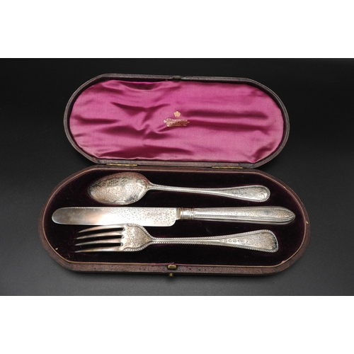 448 - A THREE PIECE SILVER 'GEORGE ANGEL' CUTLERY SET