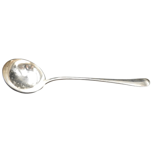 455 - A LARGE SILVER RAT TAIL SOUP LADLE, by Mappin & Webb, Sheffield 1899, 10 oz