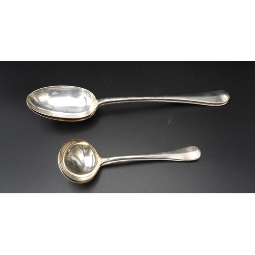 456 - A PAIR OF SILVER RAT TAIL BASTING SPOONS AND A PAIR OF MATCHING SAUCE LADLES, by Mappin & Webb, ... 