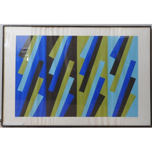 219 - MICHAEL KIDNER (1917 - 2009), 'SERIAL - TWO BLUES', SCREEN PRINT, 76 x 52 cm