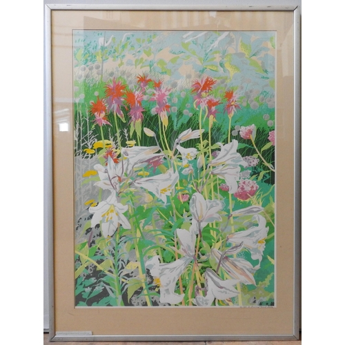 220 - ANTHONY MOORE, 'LILIES AND BERGAMOT', SCREEN PRINT, 68 x 90 cm