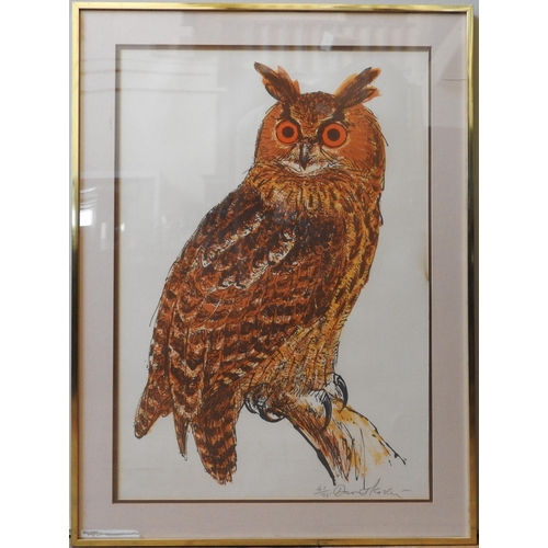 221 - DAVID KOSTER (1926-2014), 'EAGLE OWL', LITHOGRAPH, 68 x 89 cm