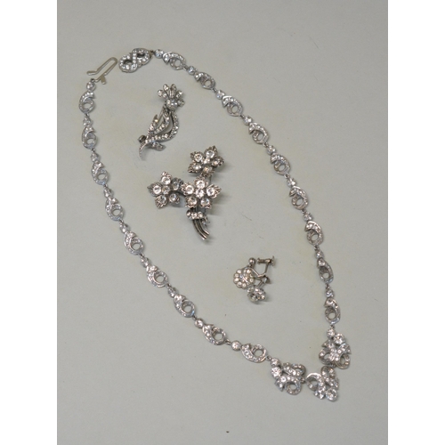 468 - AN ART DECO STYLE SILVER PASTE SET NECKLACE.Marked sterling silver Weight 29gmsLength 40cm.Along wit... 