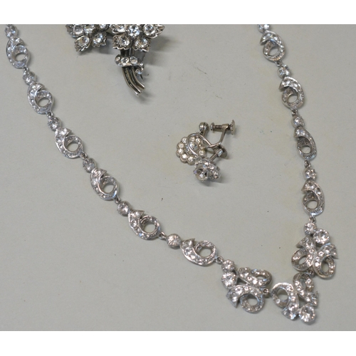 468 - AN ART DECO STYLE SILVER PASTE SET NECKLACE.Marked sterling silver Weight 29gmsLength 40cm.Along wit... 