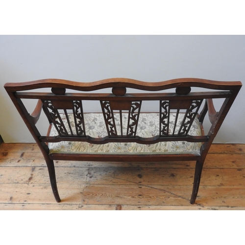 82 - A 19TH CENTURY MAHOGANY SALON SEAT, the back comprising of a serpentine top rail, three pierced carv... 