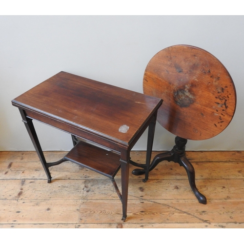 88 - A VICTORIAN MAHOGANY WINE TABLE AND CARD TABLE, the wine table with a tilting one piece top on a tur... 