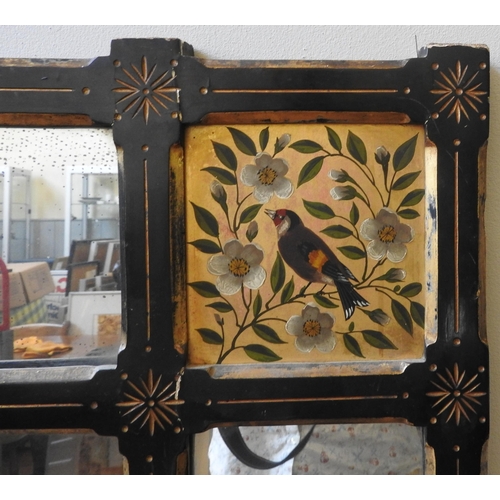 161 - A 19TH CENTURY EBONISED OVER MANTEL, in the Aesthetic style, the frame containing four decorative pa... 