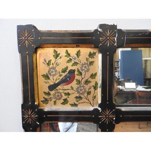 161 - A 19TH CENTURY EBONISED OVER MANTEL, in the Aesthetic style, the frame containing four decorative pa... 