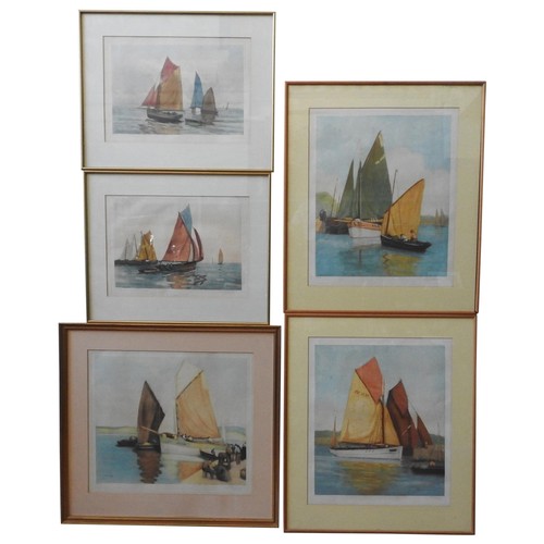 285 - SUZANNE DESCHAMPS (1887-1950) TWO PAIRS OF SIGNED LIMITED SAILING SCENE LITHOGRAPHS, along with anot... 