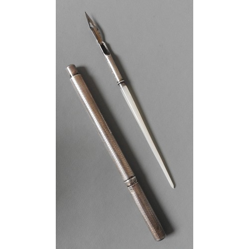 445 - AN AMERICAN STERLING SILVER 'SWAN PEN' AND SILVER DIP PEN, the swan pen by Marie, Todd and Bard, New... 