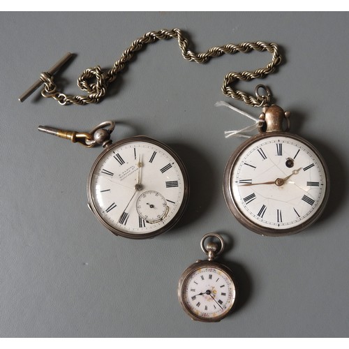 512 - A HALLMARK SILVER CASED POCKET WATCH AND CHAIN, London 1830, 6 cm diameter, along with another pocke... 