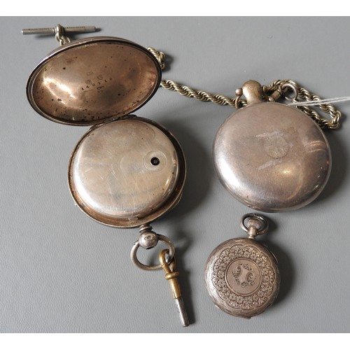 512 - A HALLMARK SILVER CASED POCKET WATCH AND CHAIN, London 1830, 6 cm diameter, along with another pocke... 