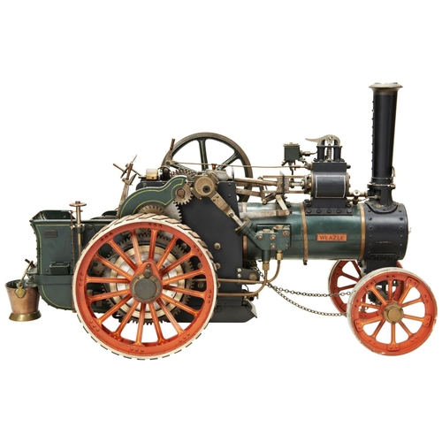 175 - A VINTAGE ENGINEERED LIVE STEAM TRACTION ENGINE 'WEAZLE' nicely assembled with green livery.46 cms l... 