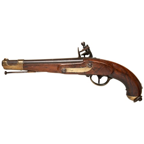 87 - AN AUSTRIAN 18TH CENTURY FLINTLOCK CAVALRY PISTOL with 9 ¾ inch barrel, lock marked 854 with brass f... 