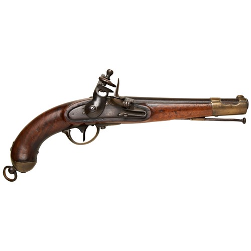 87 - AN AUSTRIAN 18TH CENTURY FLINTLOCK CAVALRY PISTOL with 9 ¾ inch barrel, lock marked 854 with brass f... 