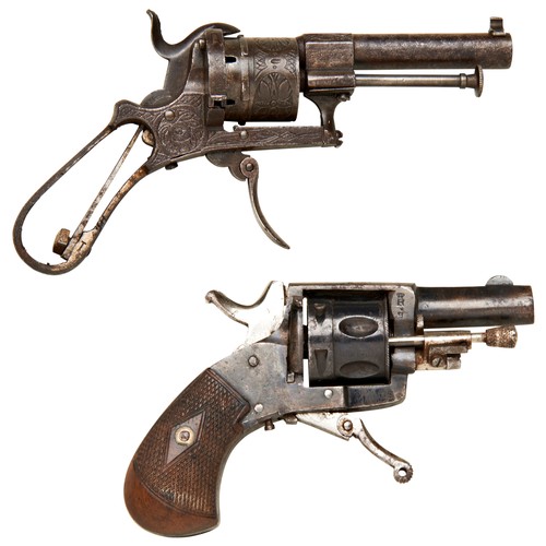 111 - A CONTINENTAL SIX SHOT PINFIRE REVOLVER with nickel plated extractor rod trigger and hammer and anot... 