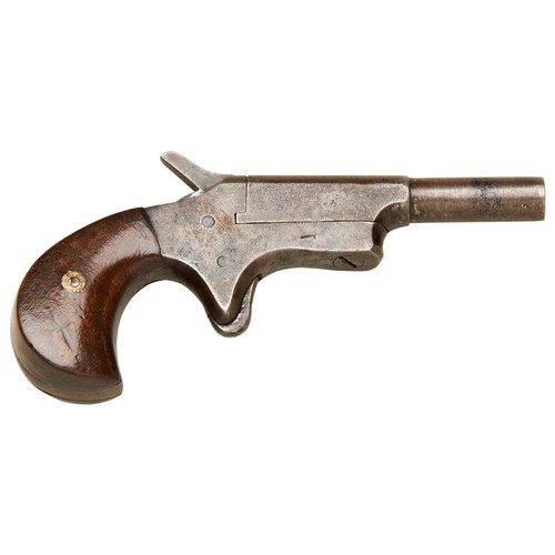 116 - A SMALL RIMFIRE PISTOL probably Belgian, proof mark to swing barrel and two piece wooden grip.      ... 