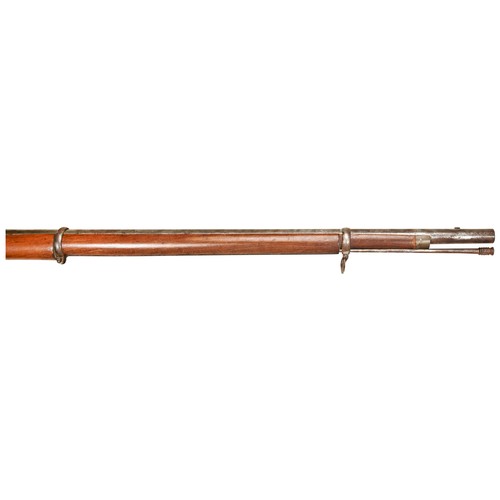 122 - A LATE 18TH CENTURY EAST INDIA COMPANY FLINTLOCK MUSKET the barrel with Indian armoury mark, the loc... 