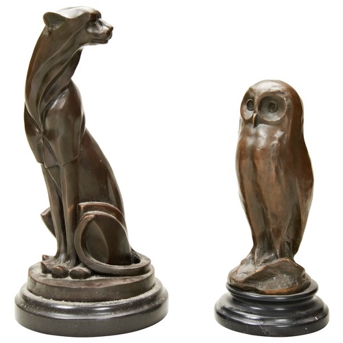 301 - A STYLISED BRONZE OF A PANTHER IN ART DECO STYLE AND ANOTHER OF AN OWL Modern.31 cms maxPROVENANCE: ... 