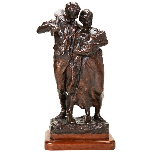 307 - A. BERTRAM PEGRAM: LABOURS' FAMILY a bronze figure group of a man shouldering a shovel with his wife... 