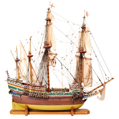 209 - A KIT BUILT MODEL OF THE GOLDEN HIND authentically painted and fully rigged with sails unfurled and ... 