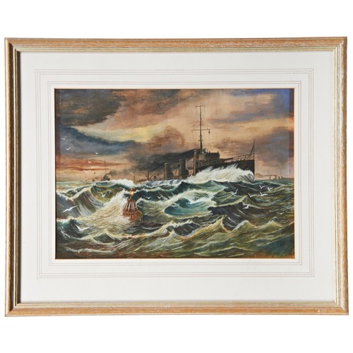 225 - ENGLISH SCHOOL, NAVAL GUNBOAT IN CONVOY , early 20th century watercolour, unsigned and another simil... 