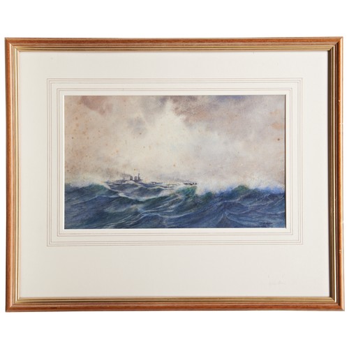 225 - ENGLISH SCHOOL, NAVAL GUNBOAT IN CONVOY , early 20th century watercolour, unsigned and another simil... 