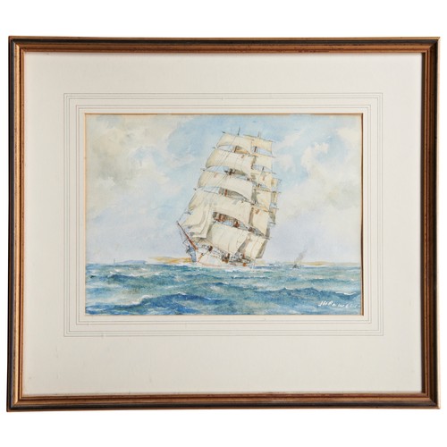 226 - J.H. POWELL, CLIPPER IN FULL SAIL, watercolour, 20th century and another watercolour of a three mast... 