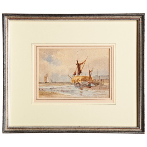 227 - WILLIAM LIONEL WYLIE, BEACHED FISHING BOATS, watercolour, signed; S.W. Cooke, Wreck on Some Rocks, w... 